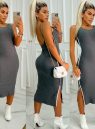 vestido canelado com bojo – preto
