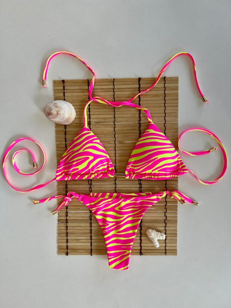 conjunto biquíni bojo calcinha de amarrar zebrado neon conjunto biquíni bojo calcinha de amarrar zebrado neon
