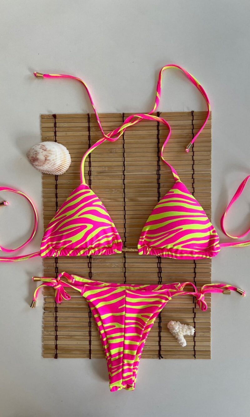 conjunto biquíni bojo calcinha de amarrar zebrado neon conjunto biquíni bojo calcinha de amarrar zebrado neon