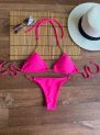 conjunto biquíni vick correntes cortininha rosa neon