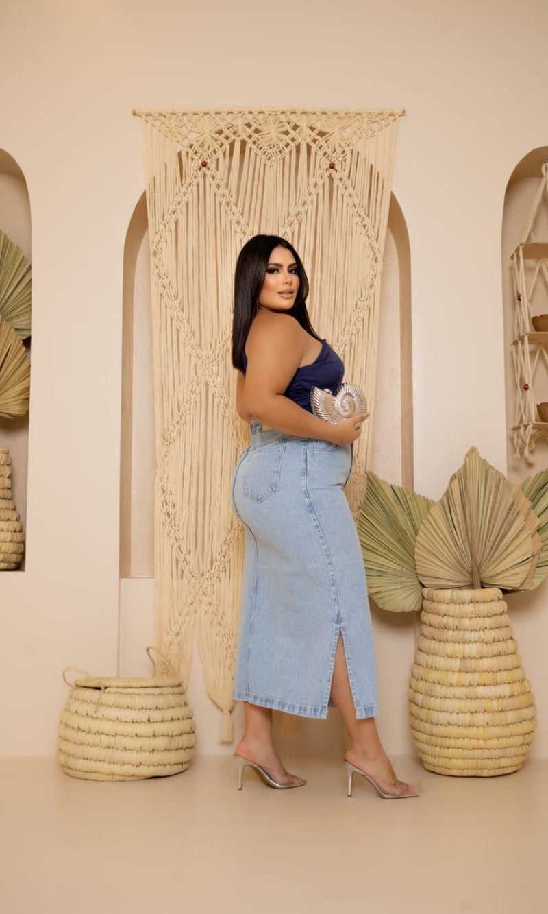 saia jeans midi amanda plus size