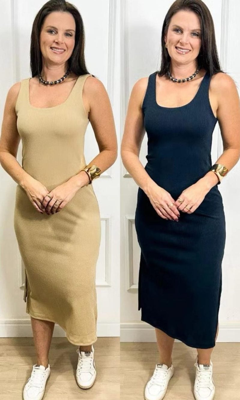 vestido canelado joana longo