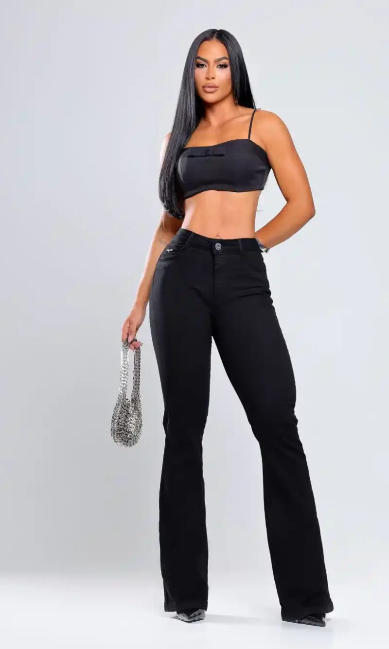calça lady lu boot cut black com elastano
