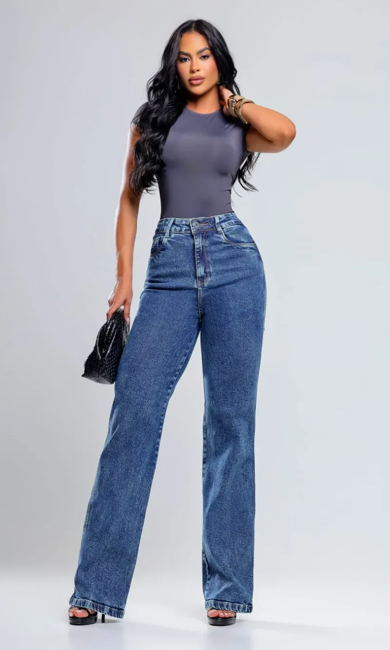 calça wide leg lady lú com elastano